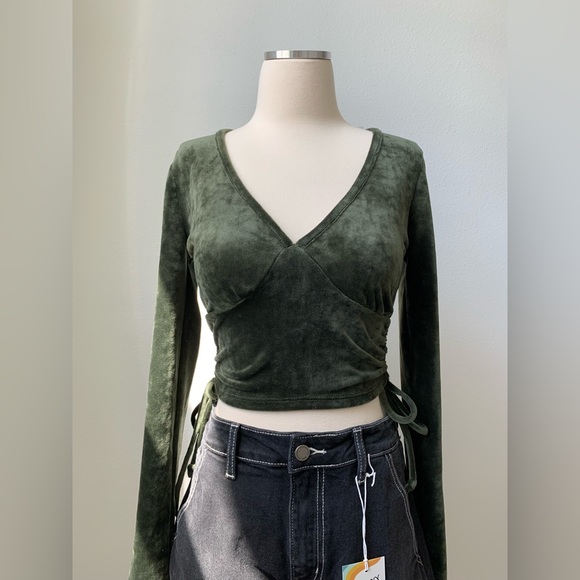 Velvet Wrap Olive Long Sleeve Top - Picture 8 of 13
